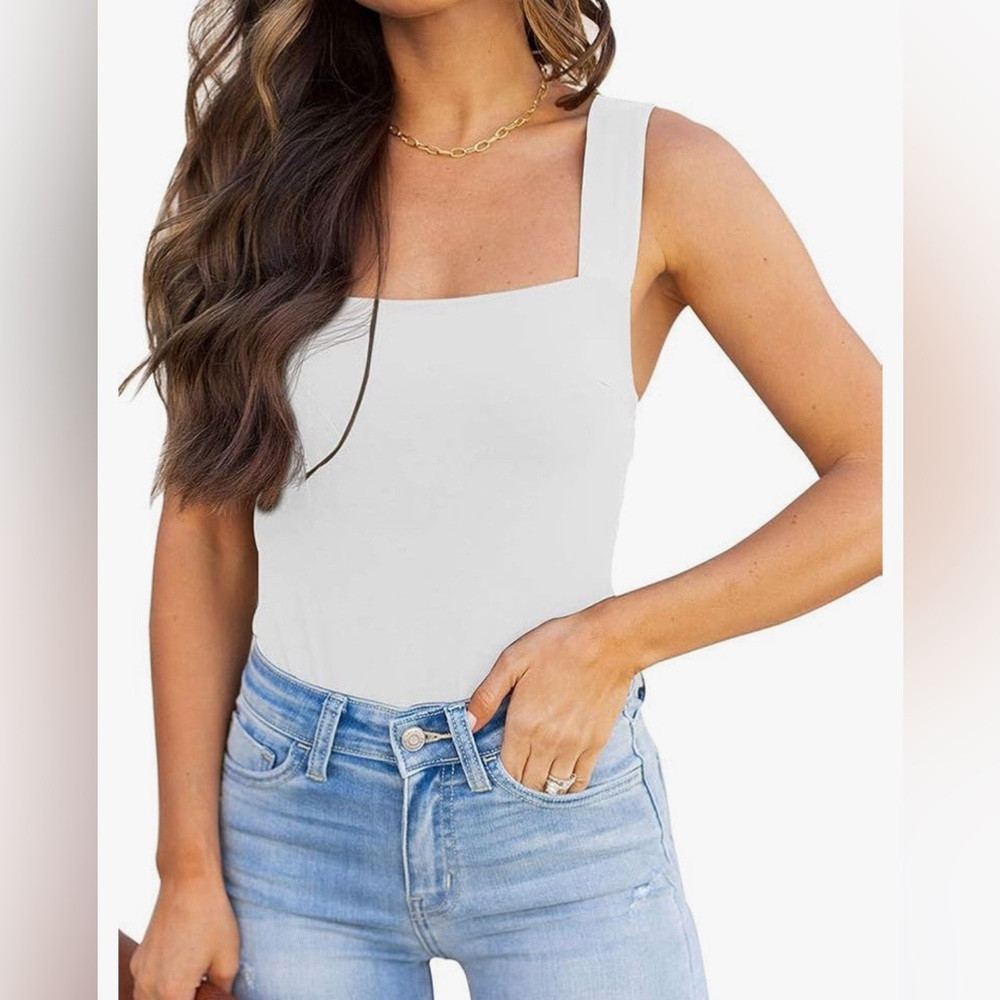 REORIA Butsmooth® Womens Basic Sexy Square Neck Sleeveless Bodysuits- Size M